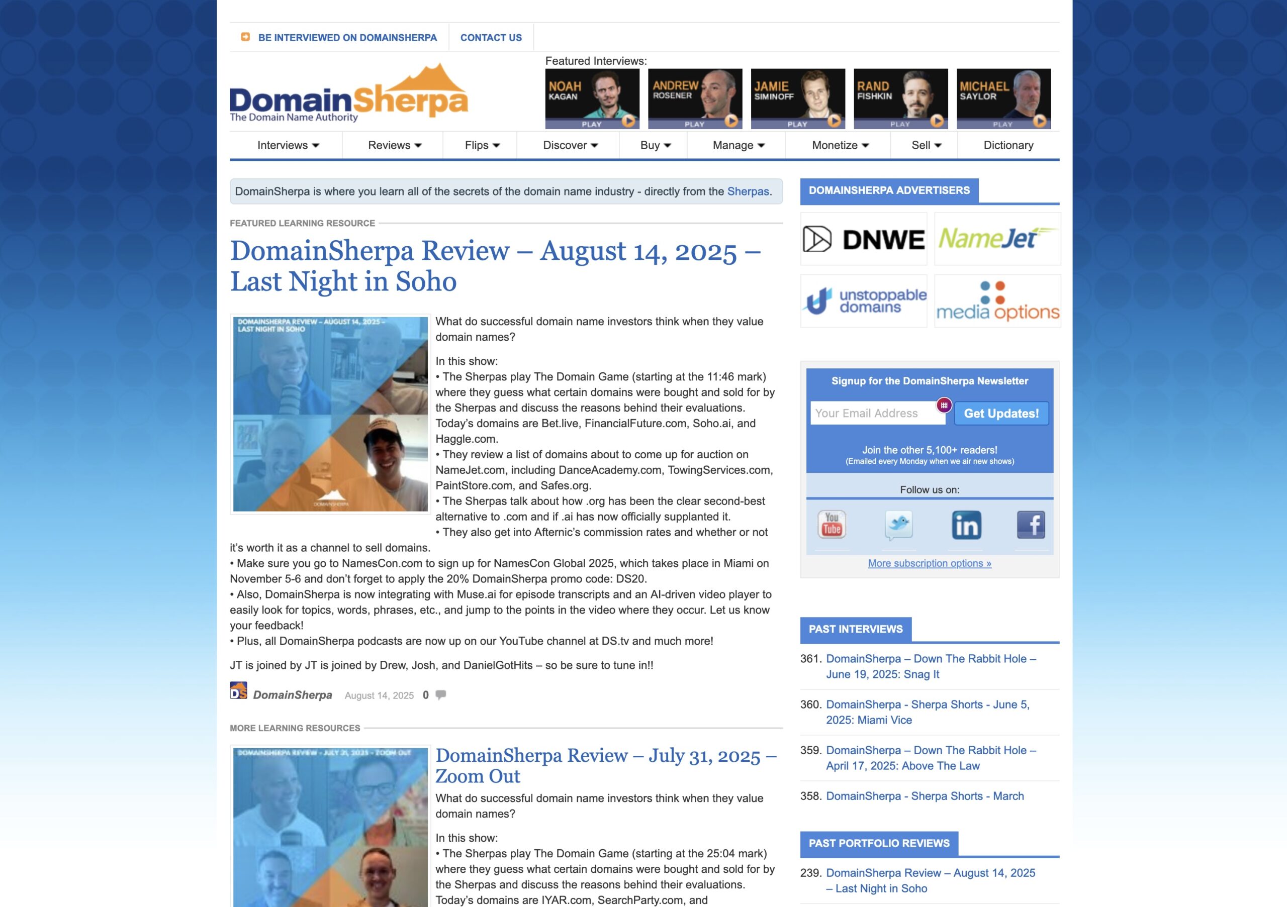 DomainSherpa.com Homepage